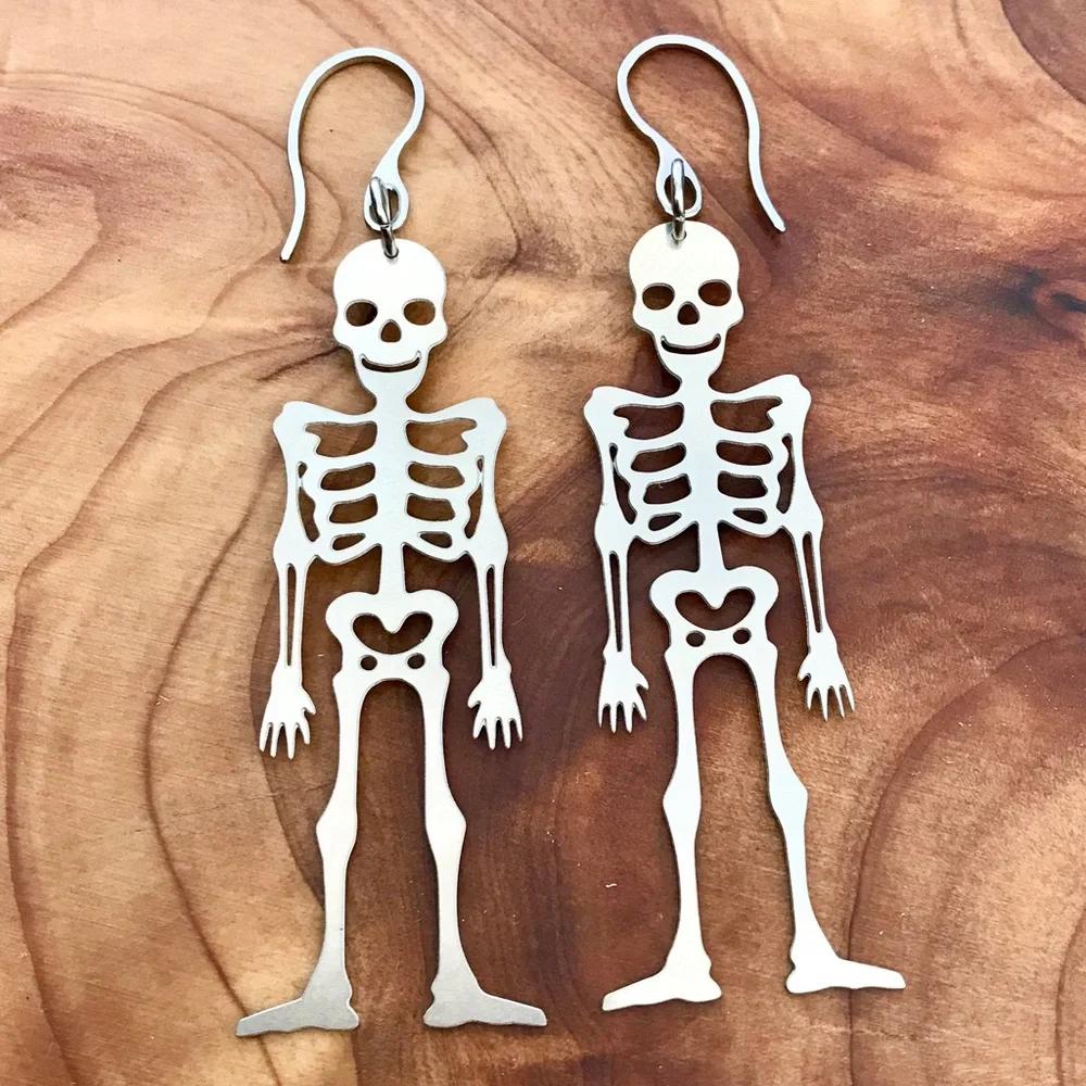 🆕 Skeleton Laser Etched Earrings Stainless Steel - Picture 2 of 3